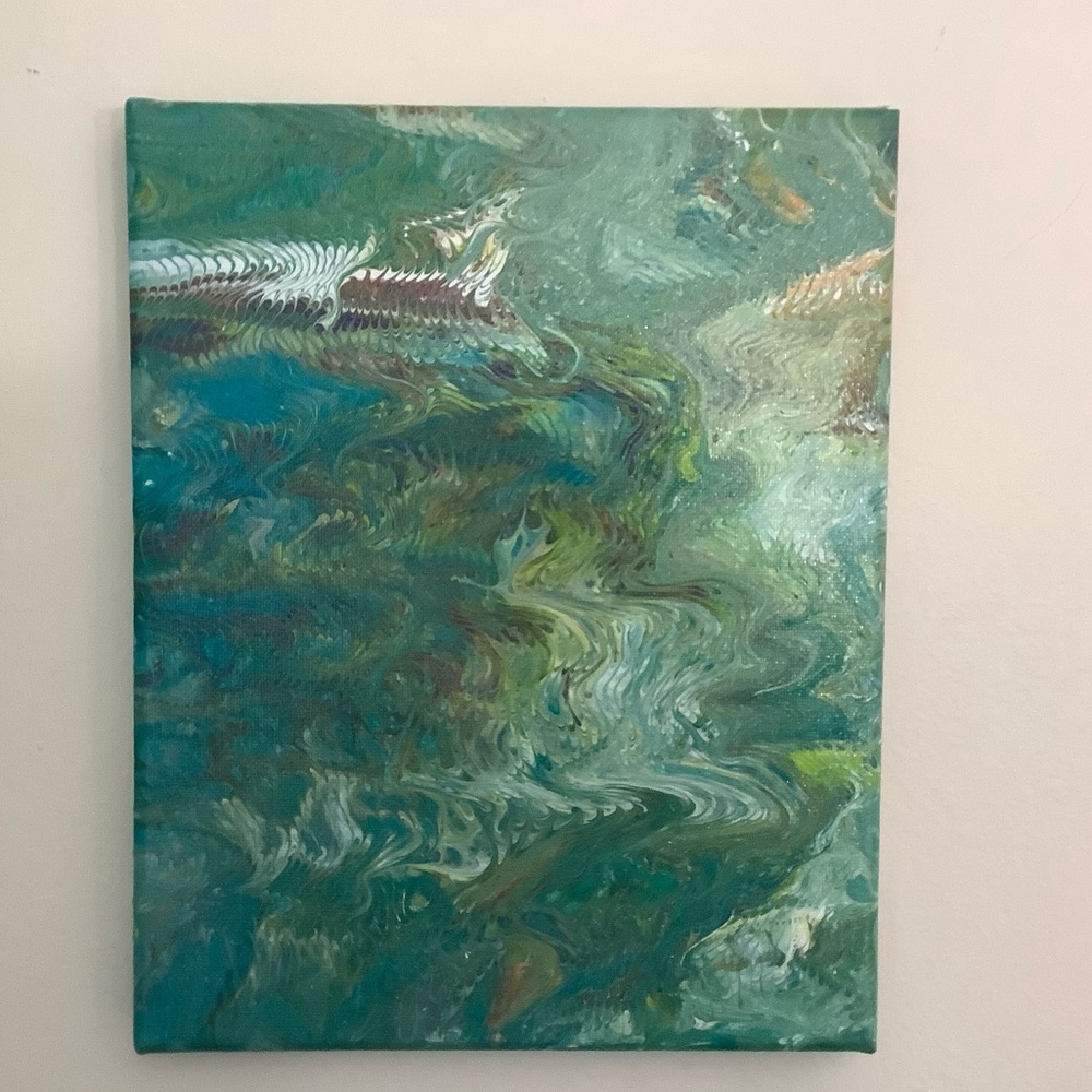 Original Handmade Acrylic Pour Painting- “Forest Breeze”